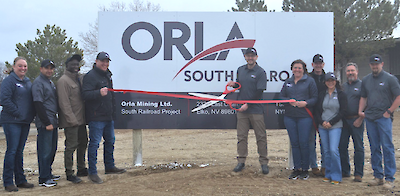 Orla South Railroad employees participate in the Elko Area Chamber ribbon-cutting ceremony.